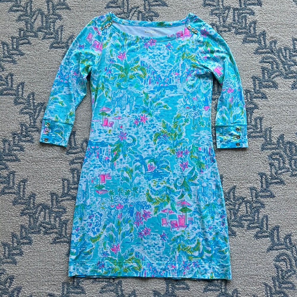 Lilly Pulitzer UPF 50+ Sophie Boat Neck Mini Shift Dress, Size M
